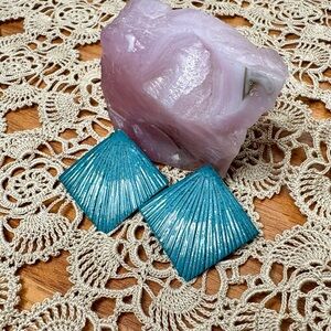 Vintage Turquoise Metal Square Diamond Shaped Post Back Earrings